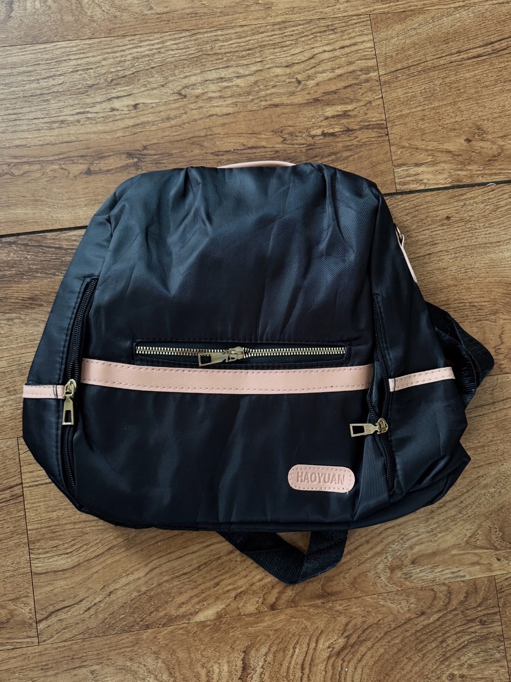 Haoyuan Black Blush Pink Backpack Gold Hardware Multi Pocket Travel Bag